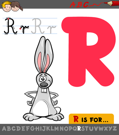Educational Cartoon Illustration of Letter R from Alphabet with Rabbit Animal Character for Childrenのイラスト素材