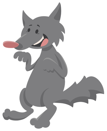 Cartoon Illustration of Cute Grey Wolf Animal Characterのイラスト素材