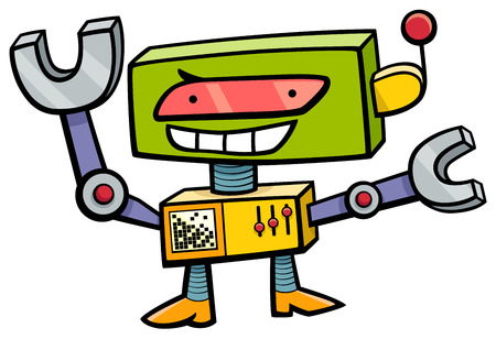 Cartoon Illustration of Funny Robot Science Fiction Characterのイラスト素材
