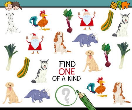 Cartoon Illustration of Educational Game of Finding One of a Kind for Preschool Childrenのイラスト素材