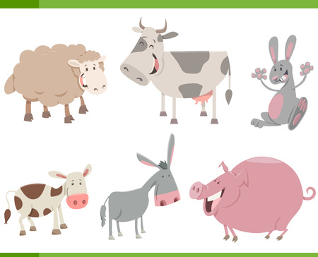 Cartoon Illustration of Cute Farm Animal Characters Collectionのイラスト素材
