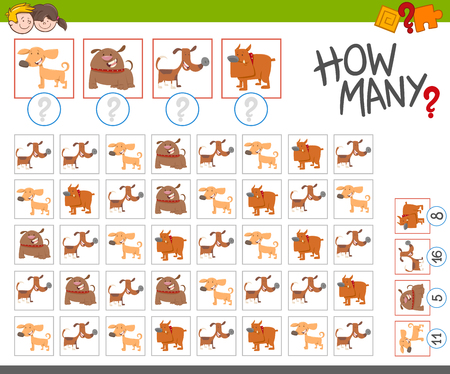 Cartoon Illustration of Educational Counting Game for Children with Dogsのイラスト素材