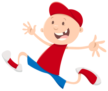 Cartoon Illustration of Happy Snagle Tooth Running Boyのイラスト素材