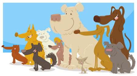 Cartoon Illustration of Happy Sitting Dogs Comic Characters Groupのイラスト素材