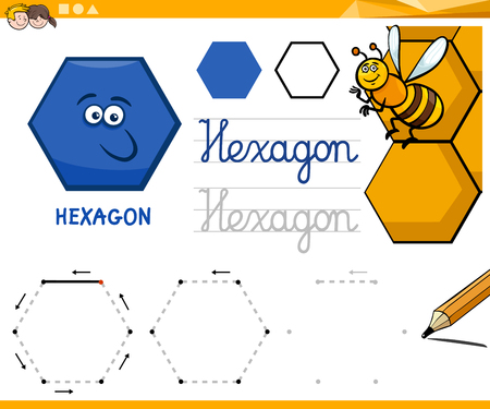 Educational Cartoon Illustration of Hexagon Basic Geometric Shape for Childrenのイラスト素材