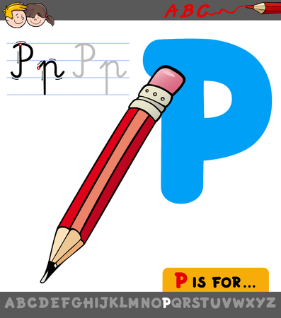 Educational Cartoon Illustration of Letter P from Alphabet with Pencil Object for Childrenのイラスト素材