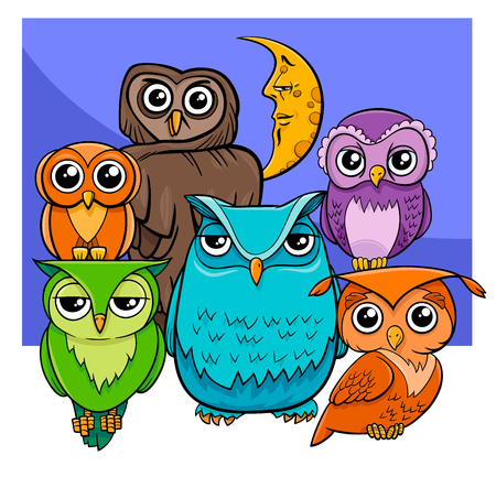 Cartoon Illustration of Owl Birds Animal Characters Groupのイラスト素材