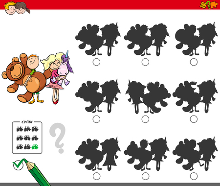 Cartoon Illustration of Finding the Shadow without Differences Educational Activity for Childrenのイラスト素材