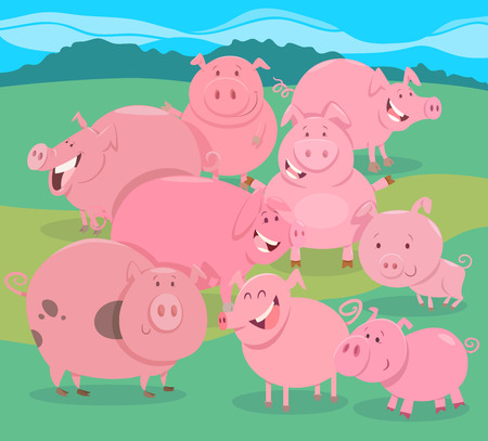 Cartoon Illustration of Funny Pigsのイラスト素材