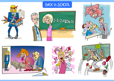 Cartoon Illustration of School and Education Characters and Situations Setのイラスト素材