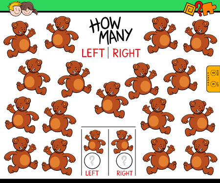 Cartoon Illustration of Educational Game of Counting Left and Right Picture for Children with Bear Characterのイラスト素材