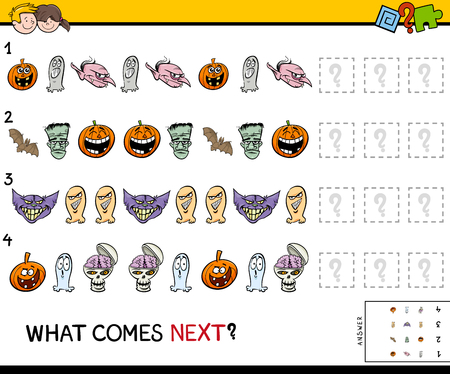 Cartoon Illustration of Completing the Pattern Educational Game for Children Halloween Charactersのイラスト素材