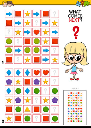 Cartoon Illustration of Completing the Pattern in the Rows Educational Game for Childrenのイラスト素材