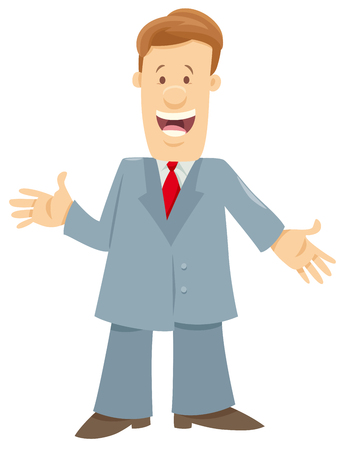 Cartoon Illustration of Happy Man or Businessman Character Giving a Speechのイラスト素材