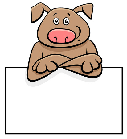 Cartoon Illustration of Funny Dog with White Card or Board Greeting or Business Card Designのイラスト素材