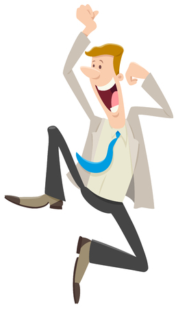 Cartoon Illustration of Happy Running Man or Businessman Characterのイラスト素材