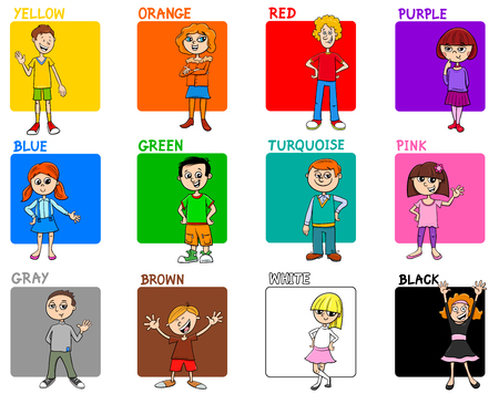 Cartoon Illustration of Basic Colors with Cute Children Characters Educational Setのイラスト素材