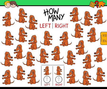 Cartoon Illustration of Educational Game of Counting Left and Right Oriented Pictures for Cute Dog Characterのイラスト素材