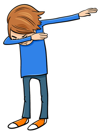 Cartoon Illustration of Elementary Age or Teenager Boy Character Doing Dabのイラスト素材