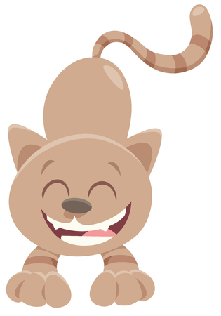 Cartoon Illustration of Happy Brown Cat or Kitten Animal Characterのイラスト素材