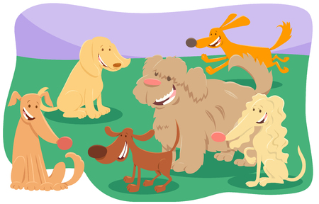 Cartoon Illustration of Cute Dogs and Puppies Pet Animal Characters Groupのイラスト素材