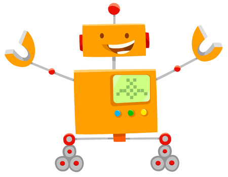Cartoon Illustration of Happy Orange Robot Fantasy or Science Fiction Characterのイラスト素材