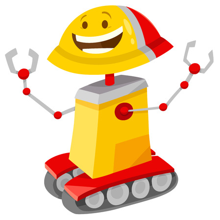 Cartoon Illustration of Funny Robot Fantasy or Science Fiction Character on Caterpillarsのイラスト素材