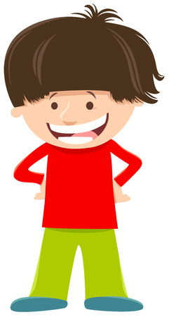 Cartoon Illustration of Happy Elementary Age Kid Boy Characterのイラスト素材