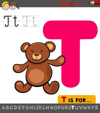 Educational Cartoon Illustration of Letter T from Alphabet with Teddy for Childrenのイラスト素材