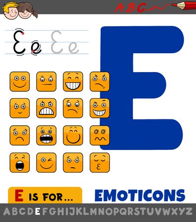 Educational Cartoon Illustration of Letter E from Alphabet with Emoticons for Childrenのイラスト素材