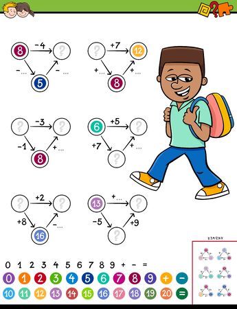 Cartoon Illustration of Educational Mathematical Calculation Diagram Task for Kids with Elementary Age Boyのイラスト素材