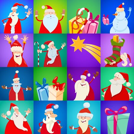 Cartoon Illustration of Christmas Holiday Characters Design or Patternのイラスト素材