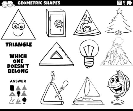 Black and White Cartoon Illustration of Triangle Geometric Shape Educational Task for Children Coloring Book Pageのイラスト素材