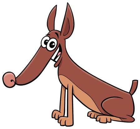 Cartoon Illustration of Funny Sitting Dog Comic Animal Characterのイラスト素材