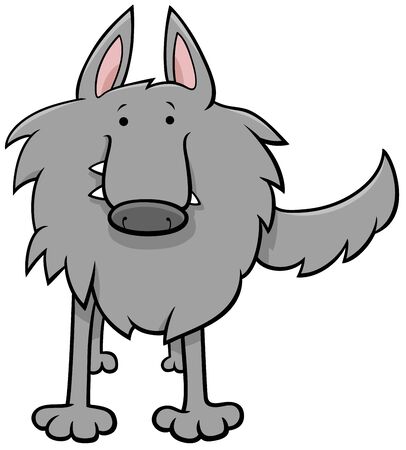 Cartoon Illustration of Funny Gray Wolf Wild Animal Comic Characterのイラスト素材