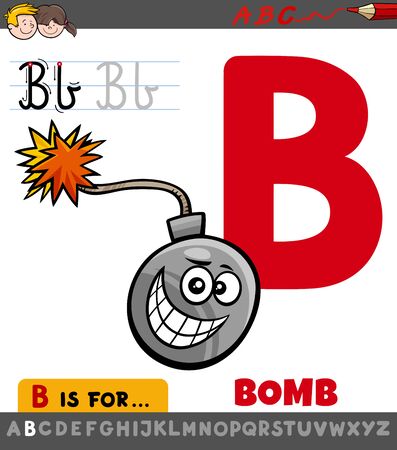 Educational Cartoon Illustration of Letter B from Alphabet with Comic Bomb for Children のイラスト素材