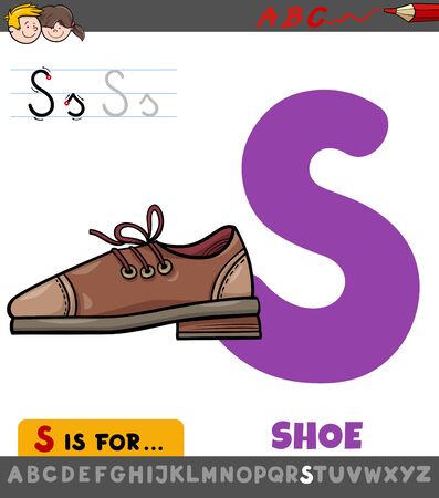 Educational Cartoon Illustration of Letter S from Alphabet with Shoe for Children のイラスト素材