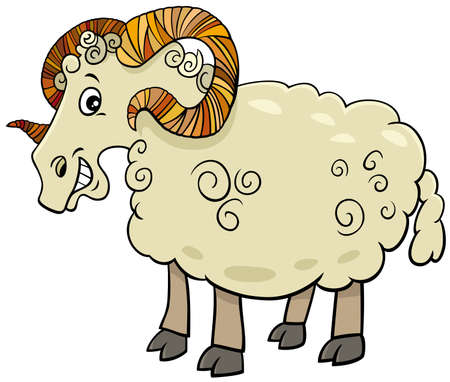 Cartoon Illustration of Funny Ram Farm Animal Characterのイラスト素材