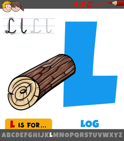 Educational cartoon illustration of letter L from alphabet with log for childrenのイラスト素材