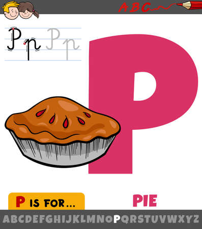 Educational cartoon illustration of letter P from alphabet with pie for childrenのイラスト素材