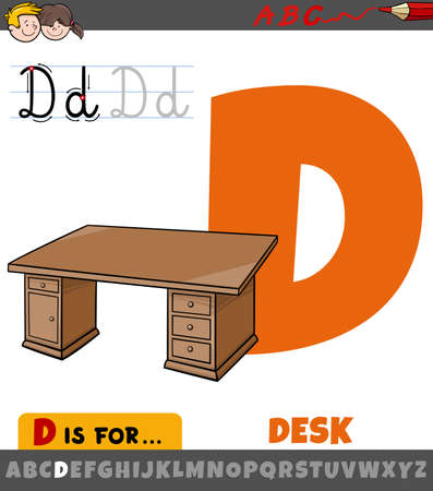 Educational cartoon illustration of letter D from alphabet with desk for childrenのイラスト素材