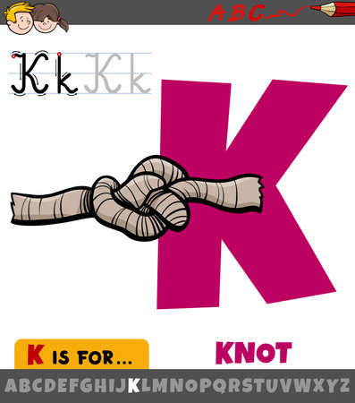 Educational cartoon illustration of letter K from alphabet with knot for childrenのイラスト素材