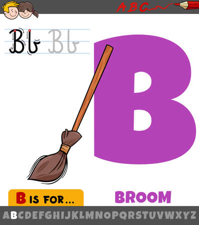 Educational cartoon illustration of letter B from alphabet with broom for childrenのイラスト素材