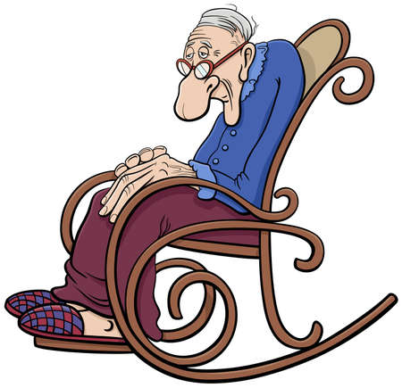 Cartoon illustration of mature age man senior or grandfather in the rocking chairのイラスト素材