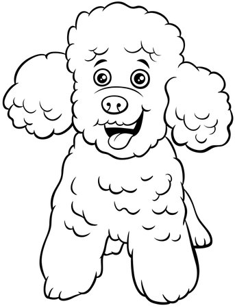 Black and white cartoon illustration of toy poodle purebred dog animal character coloring book pageのイラスト素材