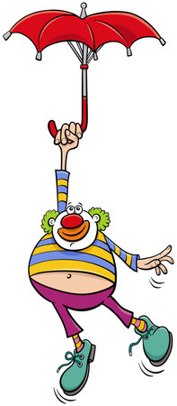 Cartoon illustration of funny clown circus performer with umbrellaのイラスト素材
