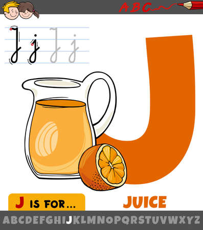 Educational cartoon illustration of letter J from alphabet with juice word for childrenのイラスト素材