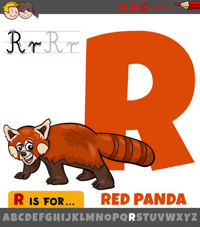 Educational cartoon illustration of letter R from alphabet with red panda animal for childrenのイラスト素材
