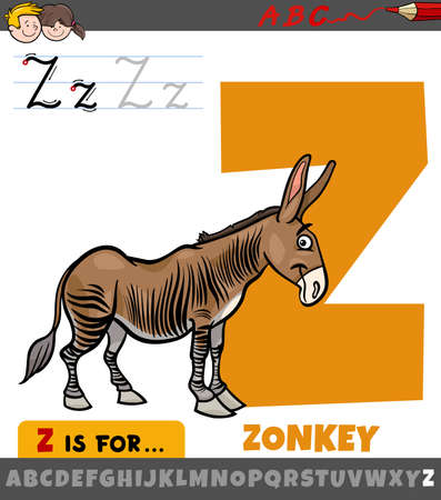 Educational cartoon illustration of letter Z from alphabet with zonkey animal character for childrenのイラスト素材