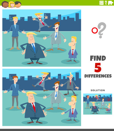 Cartoon illustration of finding the differences between pictures educational game with businessmen charactersのイラスト素材